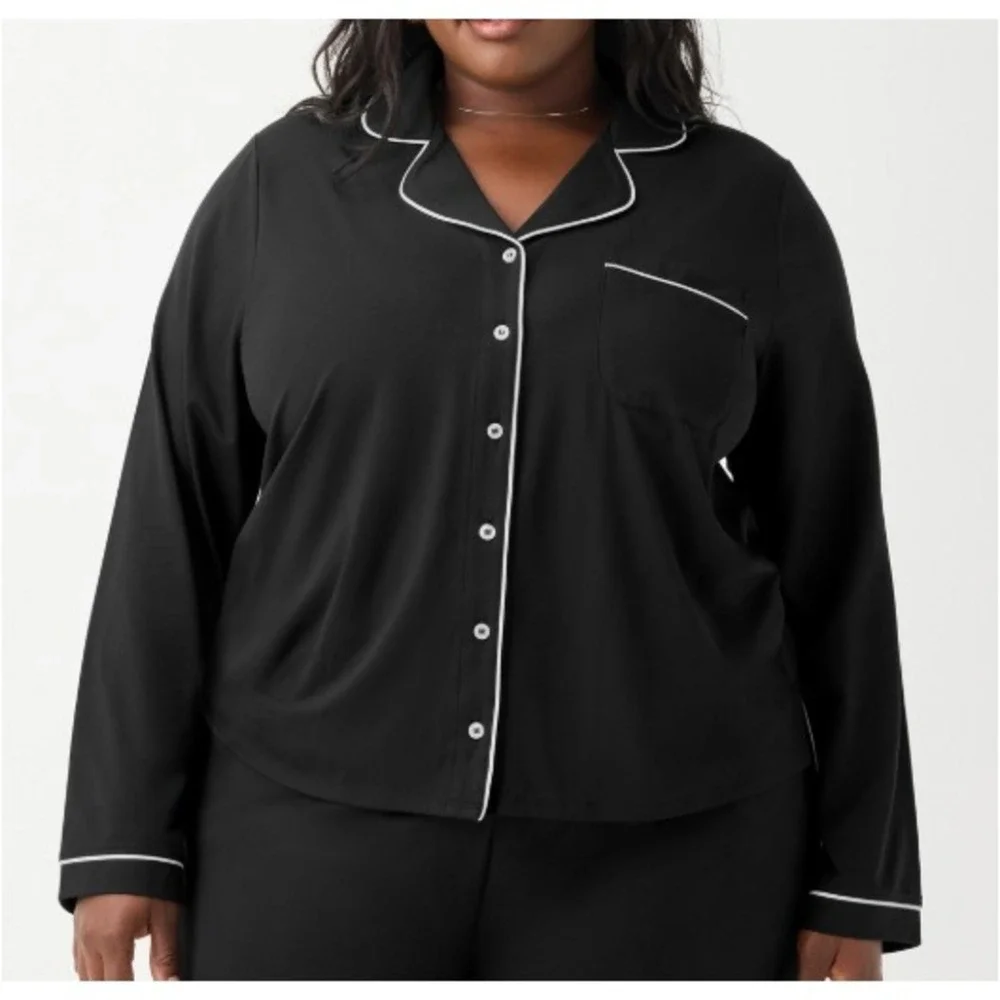 Yitty Cloud Jersey Sleep Top 2X Black Button‎ Soft Pajama Top Loungewear Cozy